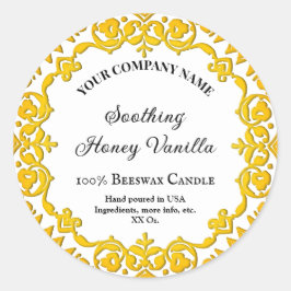 Editierbare, rustikal-gelbe Vintage Kerze Runder Aufkleber