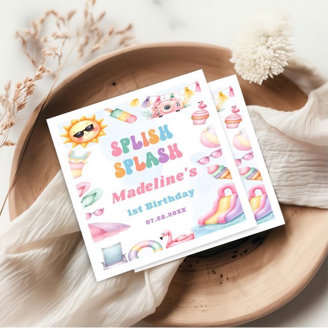 Editierbare Summer Splish Splash Geburtstagsparty Serviette (Von Creator hochgeladen)