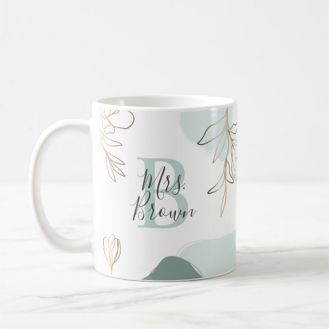 Editierbare Tasse für Monogramm-Teacher-Quote (Links)