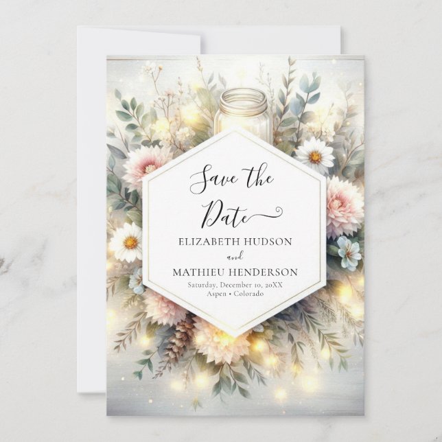 Editierbare Typografie Mason Jar Wedding Save The Date (Vorderseite)