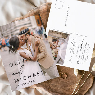 Editierbare Typografie Save the Date Foto Minimali Postkarte