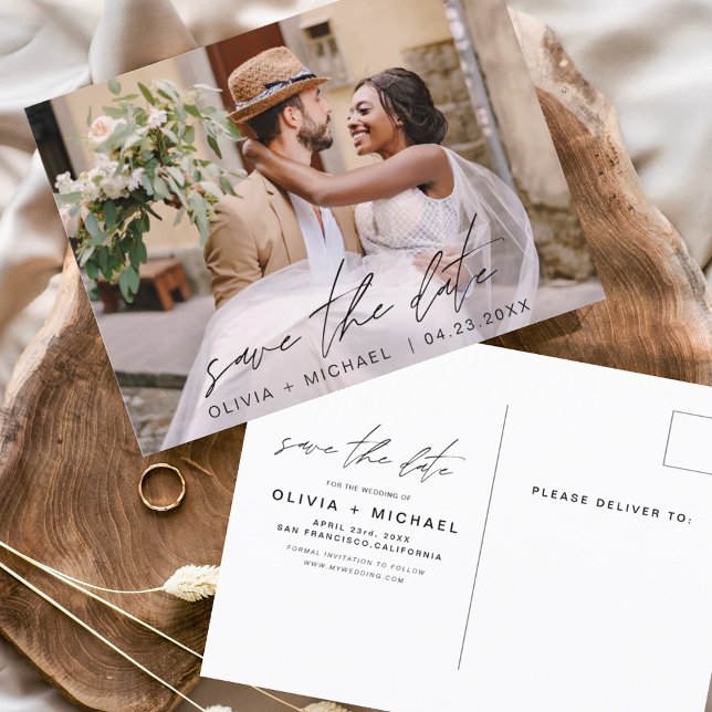 Editierbare Typografie Save the Date Foto Minimali Postkarte (Von Creator hochgeladen)