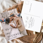 Editierbare Typografie Save the Date Foto Minimali Postkarte<br><div class="desc">Hochzeit Speichern Sie die Datumskarten,  die ein Foto auf der Vorder- und Rückseite haben. Die Save the Date-Karten enthalten eine moderne,  handgeschriebene,  kursive Schriftzeichen-Typografie,  die elegant,  einfach und modern nach einem einfachen Hochzeitstag-Fest zu verwenden sind.</div>