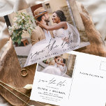 Editierbare Typografie Save the Date Foto Minimali Postkarte<br><div class="desc">Hochzeit Speichern Sie die Datumskarten,  die ein Foto auf der Vorder- und Rückseite haben. Die Save the Date-Karten enthalten eine moderne,  handgeschriebene,  kursive Schriftzeichen-Typografie,  die elegant,  einfach und modern nach einem einfachen Hochzeitstag-Fest zu verwenden sind.</div>