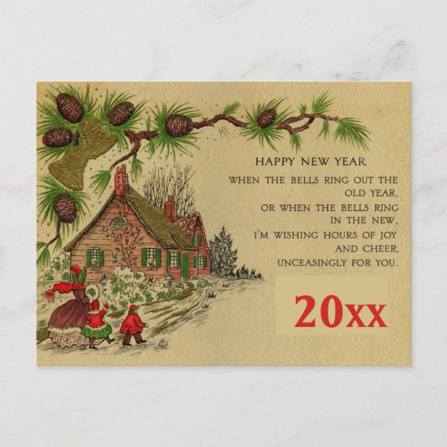 Editierbare Vintage Neujahrsgrüße Postkarte (Vorderseite)