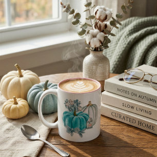 Editierbare Wasserfarbe Blau Pink Pumpkin Name Her Zweifarbige Tasse