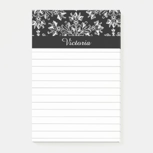 Editierbare weiße Vintage-Damask-Blumenmotive auf Post-it Klebezettel