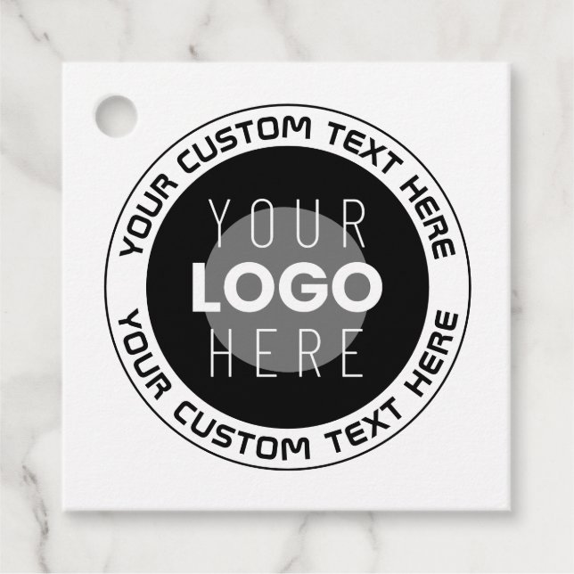 Editierbarer Circle Text & Replaceable Logo | B&W Geschenkanhänger (Vorderseite)