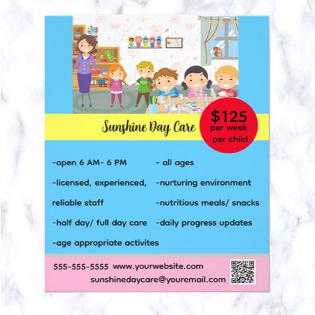 Editierbarer Day Care Flyer (This is a great way to advertise your day care, school or babysitting services!)