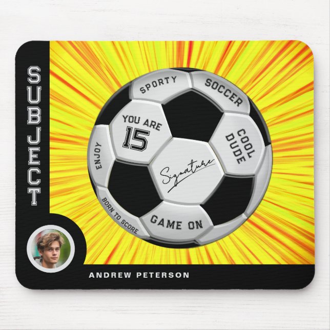 Editierbarer Fußball Modern Gelb Meilenstein  Mousepad (Vorne)