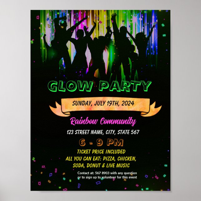 Editierbarer Glow Dance Party Flyer Poster (Vorne)