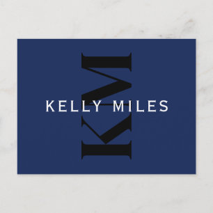 Editierbarer moderner Name Navy Blau Schwarz Weiß Postkarte
