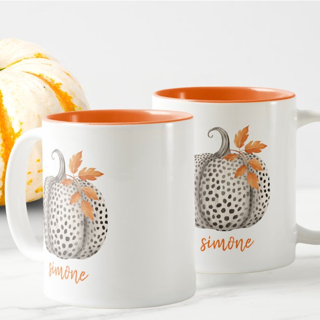 Editierbarer Name Niedlich Orange Pumpkin Harvest  Zweifarbige Tasse (Von Creator hochgeladen)