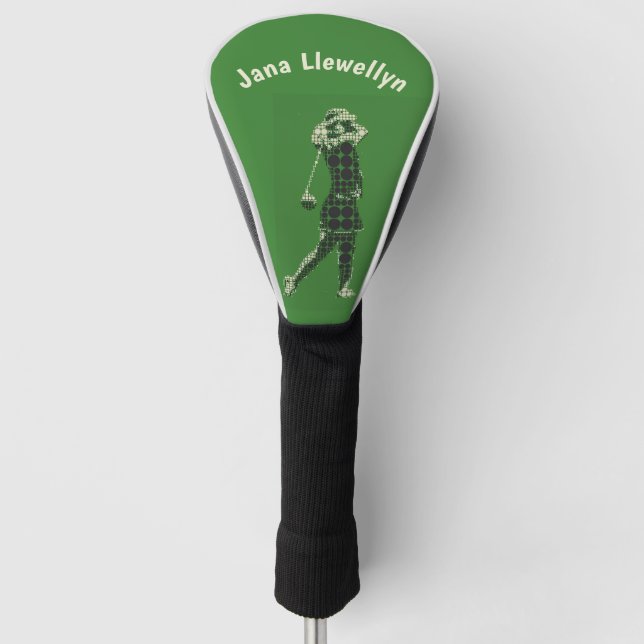Editierbarer Name Weibliche Golfer auf Grün Golf Headcover (Vorderseite)