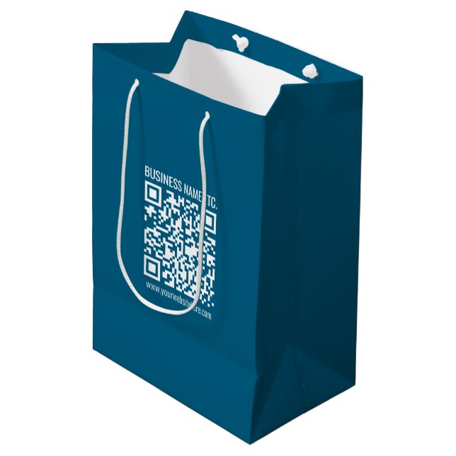 Editierbarer Ocean Blue QR-Code Mittlere Geschenktüte (Vorderseite Schrägansicht)