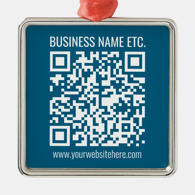 Editierbarer Ocean Blue QR-Code Ornament Aus Metall (Vorne)