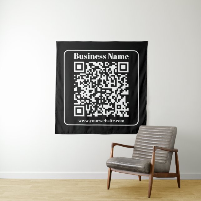 Editierbarer QR-Code Schwarz & Weiß Retro Moderner Wandteppich (Beispiel)