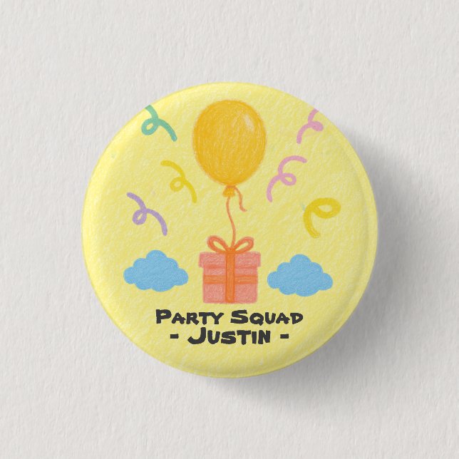 Editierbarer Wachsmalstift-Stil – Balloon Bash Geb Button (Vorderseite)