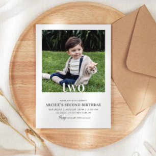 Editierbares 2. Geburtstags-Foto Minimaler Boy-Bil Einladung