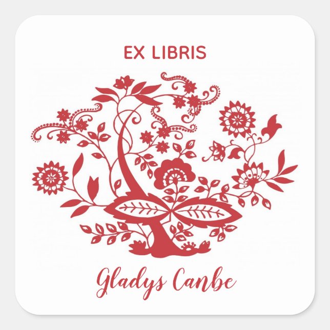 Editierbares Blumendesign Quadratischer Aufkleber (Vorderseite)