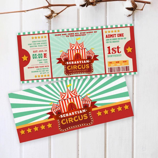 Editierbares Circus Ticket zum ersten Geburtstag Einladung (Von Creator hochgeladen)