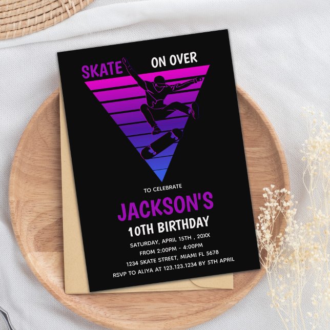 Editierbares Cool Skater Party laden Einladung (Purple Blue Skateboards Birthday Invitations)
