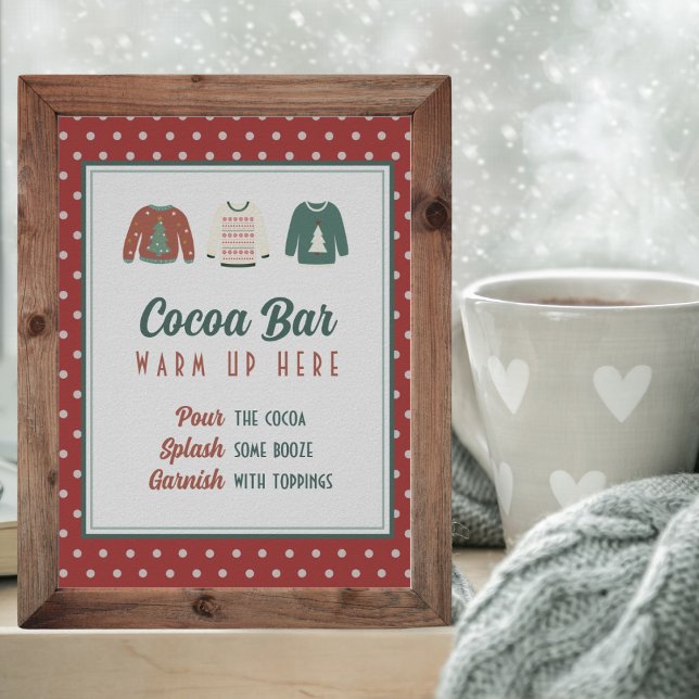 Editierbares Hot Cocoa Bar Sign Ugly Sweater Party Poster (Von Creator hochgeladen)