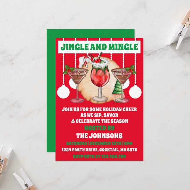 Editierbares Jingle & Mingle Christmas Cocktail Pa Einladung (Vorderseite/Rückseite Beispiel)