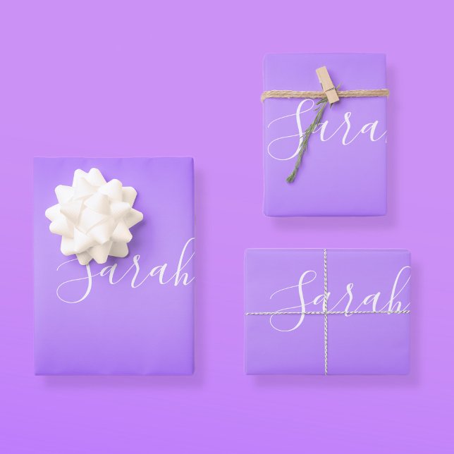 Editierbares Lila Violet Ombre & White Text Script Geschenkpapier Set (Von Creator hochgeladen)