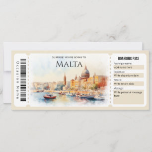Editierbares Malta Flugzeug Boarding Pass Ticket Einladung