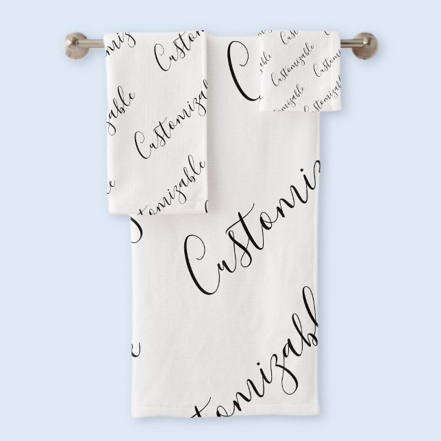 Editierbares modernes Skriptmuster | Schwarz/Weiß Badhandtuch Set (Von Creator hochgeladen)