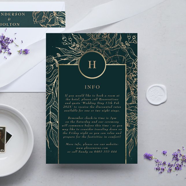 Editierbares Monogramm aus Gold und Grün Begleitkarte (DETAILS showcasing suite - additional items (bought separately))