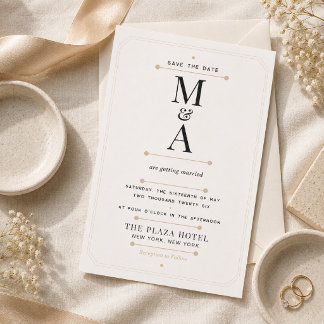 Editierbares Monogramm Minimal Luxus Save The Date Einladung