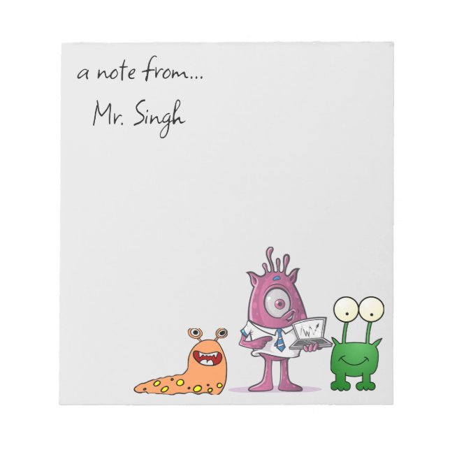 Editierbares Monster-Editor für männliche Lehrer Notizblock (Vorderseite)