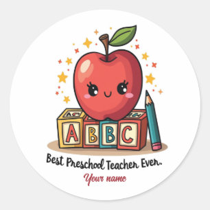 Editierbares Niedlich Teacher Apple Design Runder Aufkleber