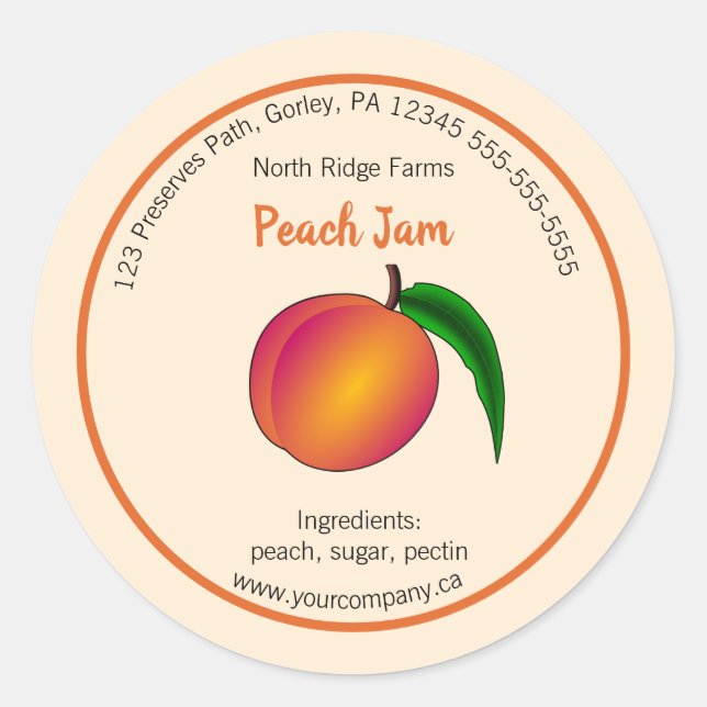 Editierbares Peach-Jam-Label Runder Aufkleber (Vorderseite)