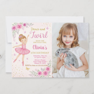 Editierbares rosa Ballerina Party Einladende Vorla Einladung