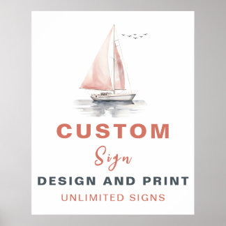 Editierbares Sailboat Custom Birthday Sign - Rosa Poster