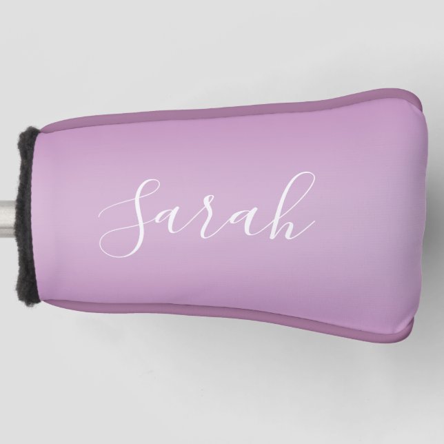 Editierbares Soft Mauve Ombre & White Text Script Golf Headcover (Vorderseite)