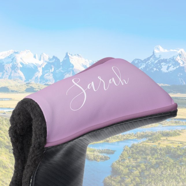Editierbares Soft Mauve Ombre & White Text Script Golf Headcover (Von Creator hochgeladen)