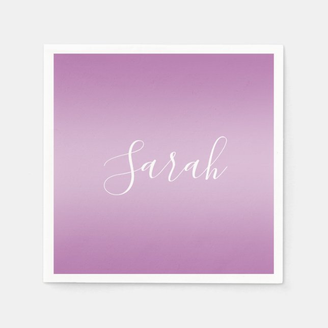 Editierbares Soft Mauve Ombre & White Text Script Serviette (Vorderseite)
