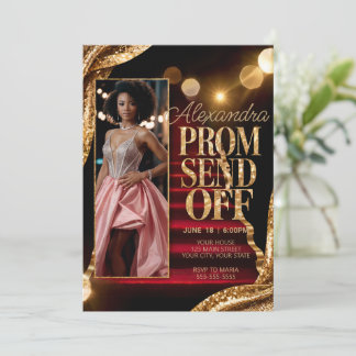 Editierbares Sparkling Gold Prom Absenden des DIY- Einladung