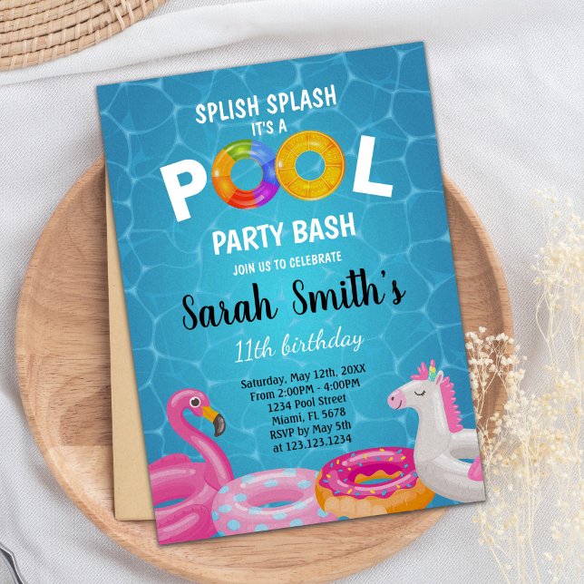 Editierbares Summer Splash Party Einladung für Kin (Water Pool Birthday Invitations)