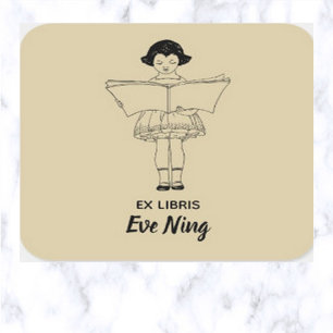 Editierbares Vintag Little Girl Reading Buchzeiche Quadratischer Aufkleber