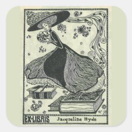 Editierbares Vintages Frauenträgen im Buchzeichen  Quadratischer Aufkleber