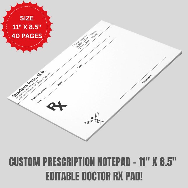 Editor für benutzerdefinierte Verschreibung - Bear Notizblock (Custom Prescription Notepad – 11" x 8.5" Editable Doctor RX Pad!)
