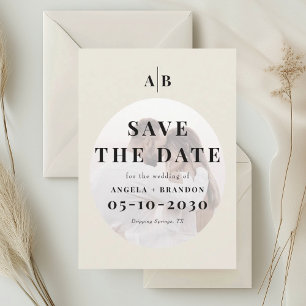 Editorial Elfenbein Monogramm Foto Hochzeit Save The Date