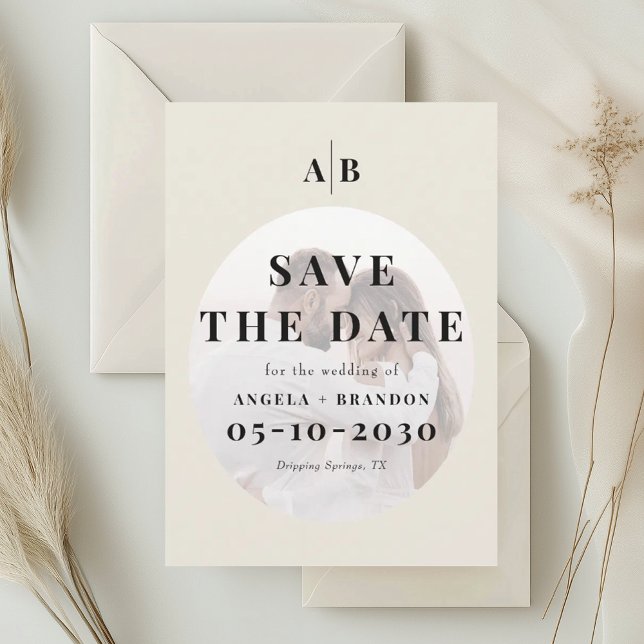 Editorial Elfenbein Monogramm Foto Hochzeit Save The Date (Von Creator hochgeladen)