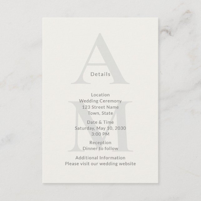 Editorial Initial Wedding Details Card Begleitkarte (Vorderseite)