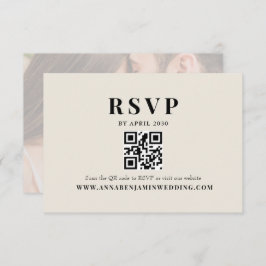 Editorial Ivory Photo QR Code Wedding RSVP Karte